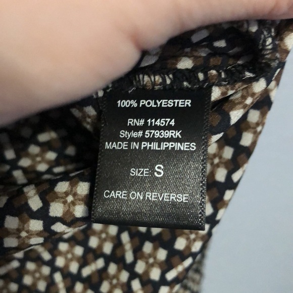 Pleione blouse Women's Small S long sleeve black brown abstract shirt top EUC - Picture 7 of 11